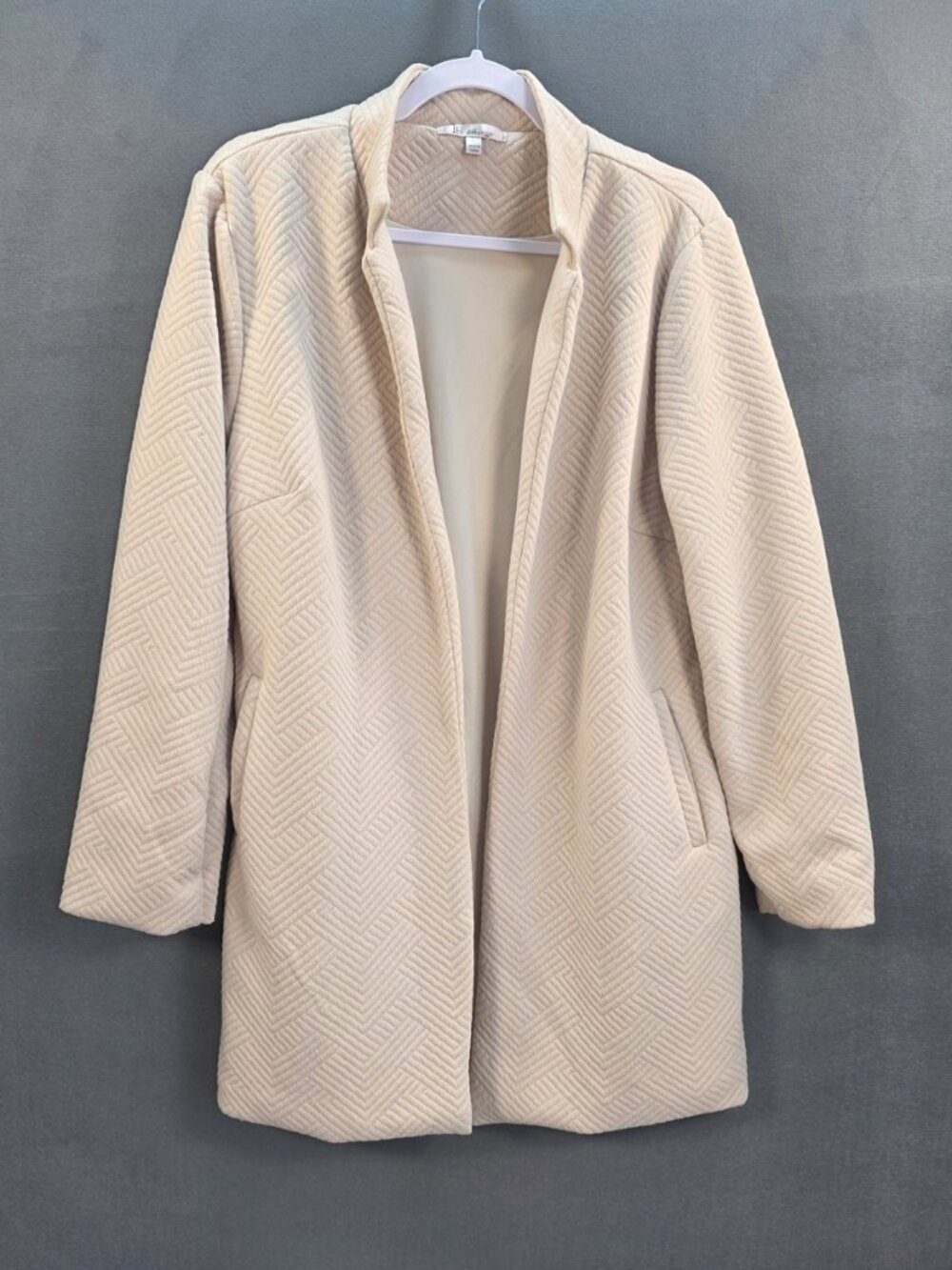 IB Diffusion Textured Open Front Long Jacket Cream Size L